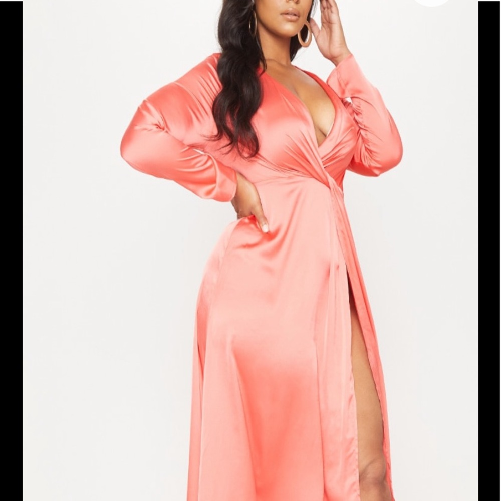 Plus Coral Twist Front Maxi Dress 1x